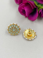 Traditional Mint Color Small Jadau Stud Earrings For Women Stud Earrings