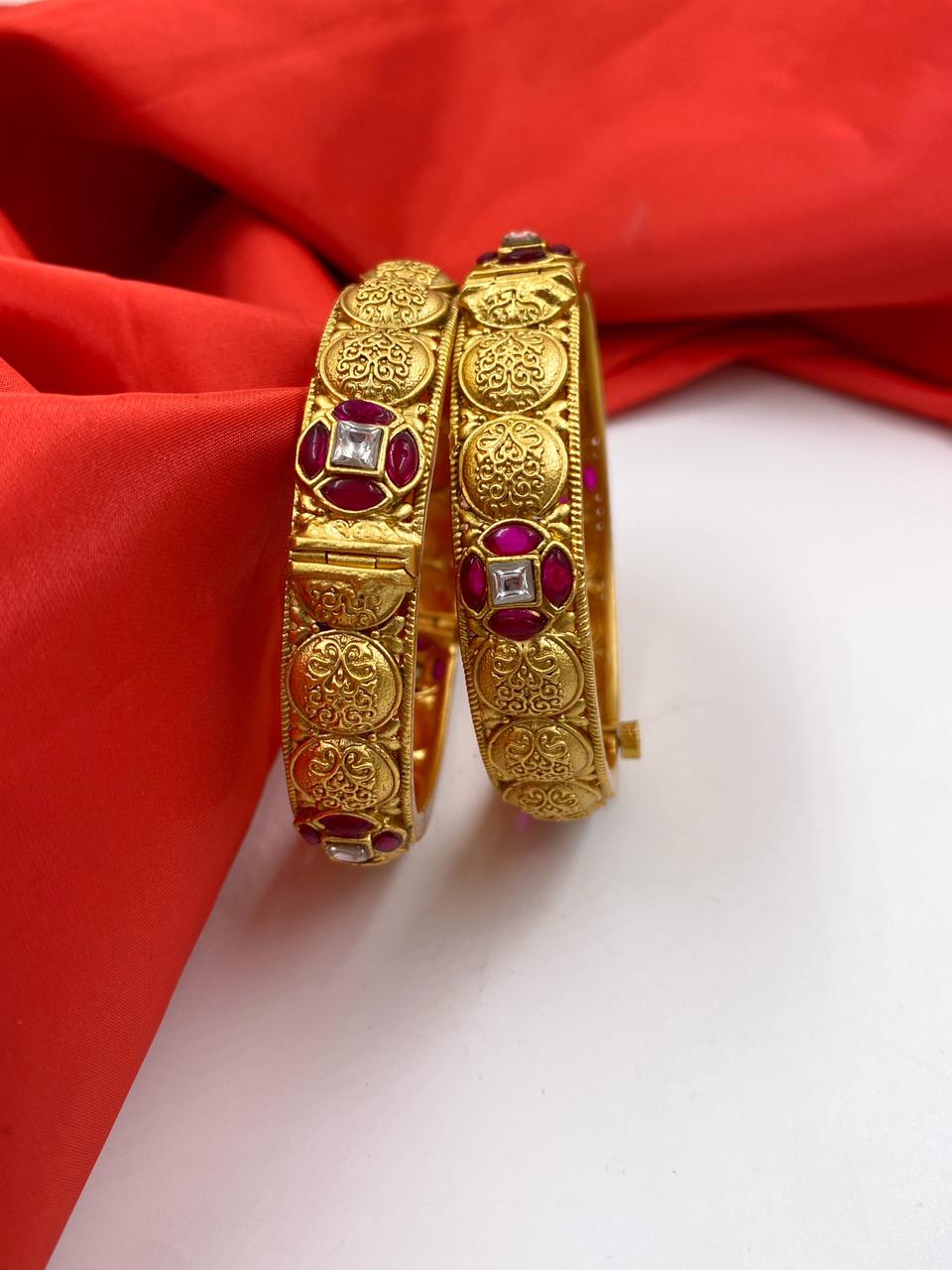 Stars and Dots Print Dull Look Gold Bangles Design Shop Online Daily Use  Artificial Jewellery B24018