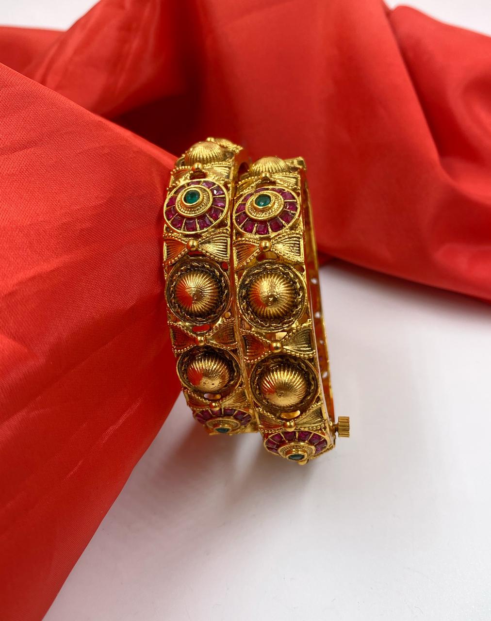 Traditional New Golden Kangan Bangles For Ladies By Shop Gehna Antique Golden Bangles