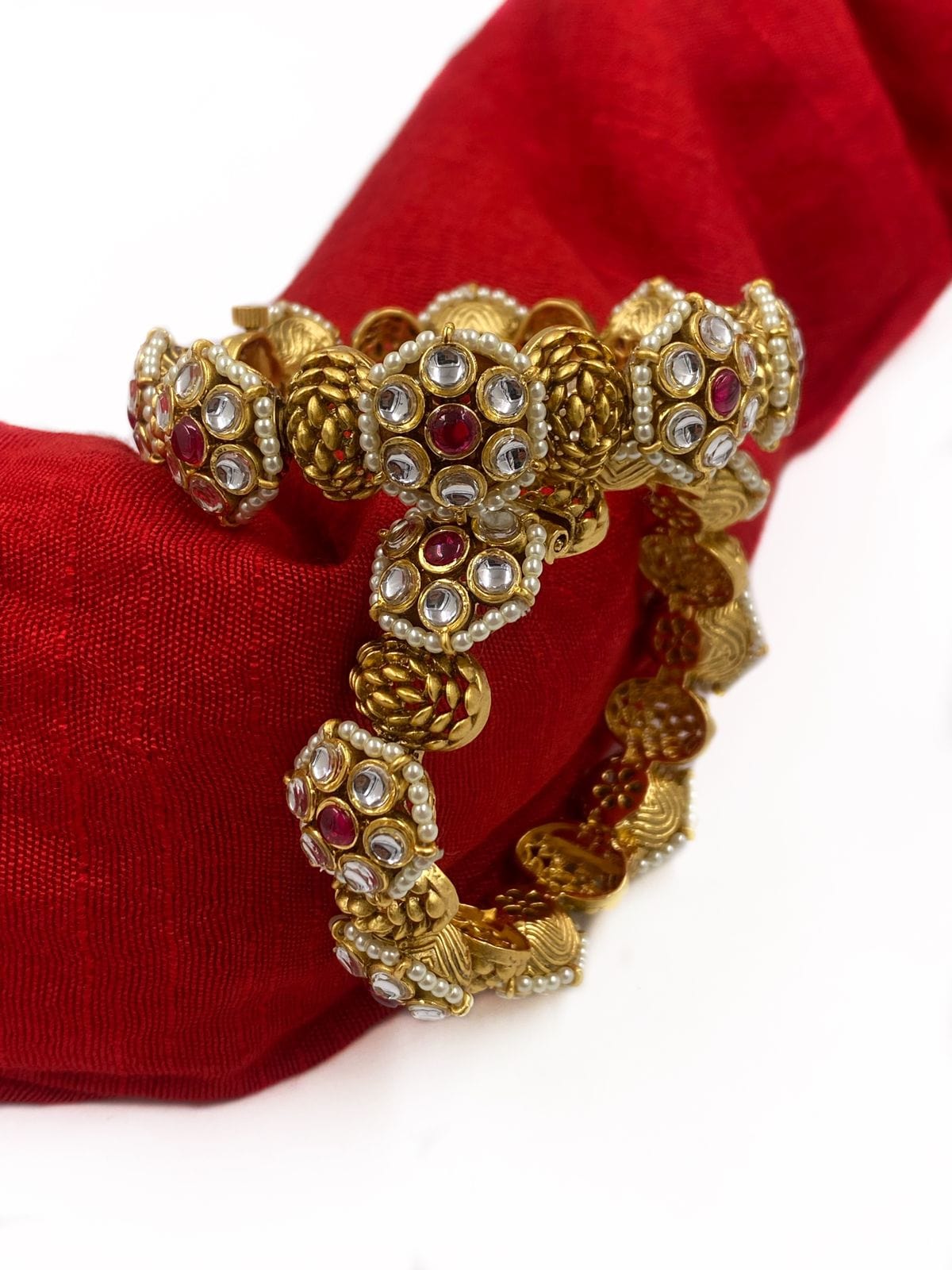 Traditional Openable Gold Plated Antique Kundan Bangles For Weddings By Gehna Shop Antique Golden Bangles