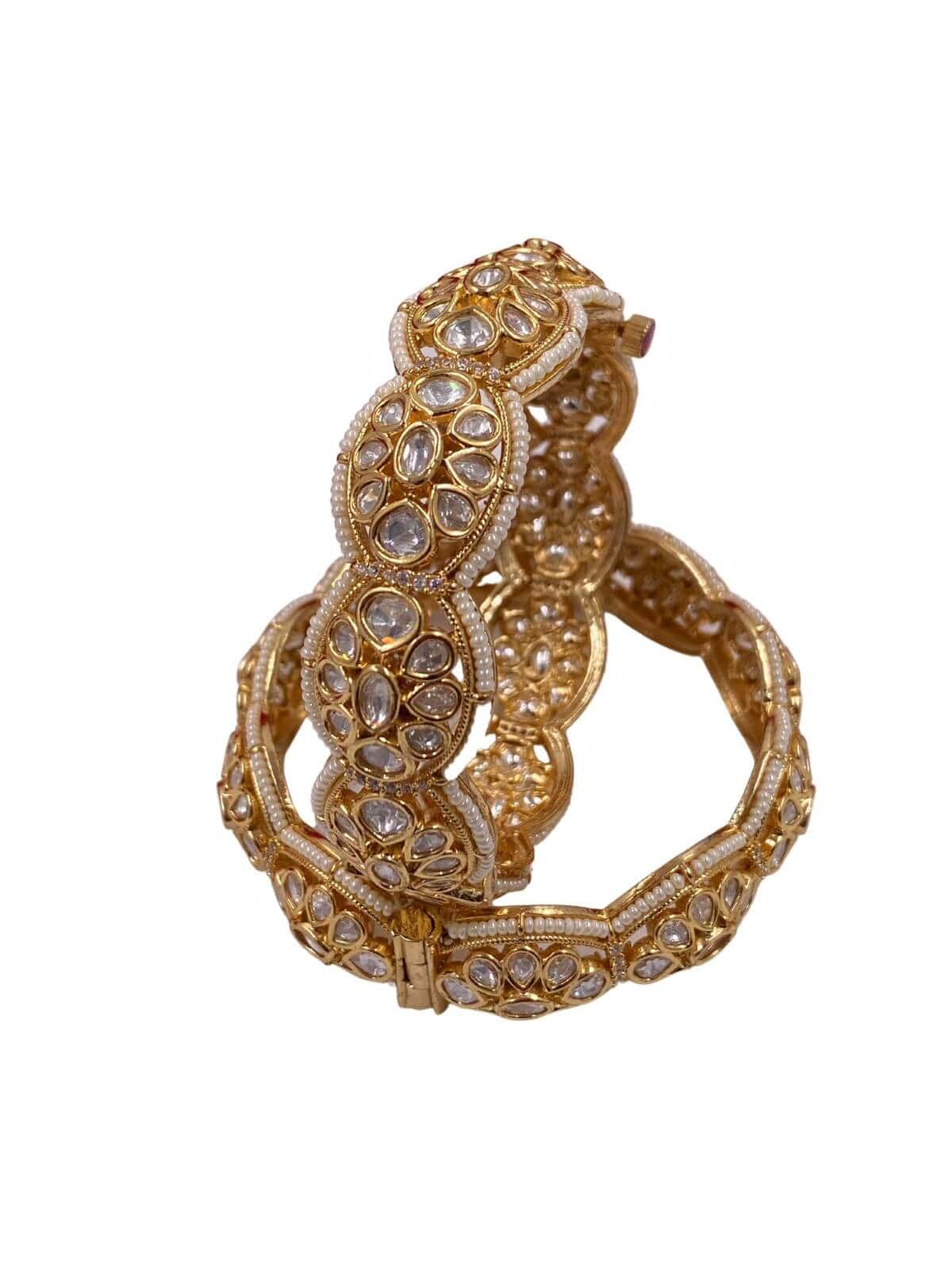 Traditional Pearl And Uncut Polki Bangles By Gehna Shop