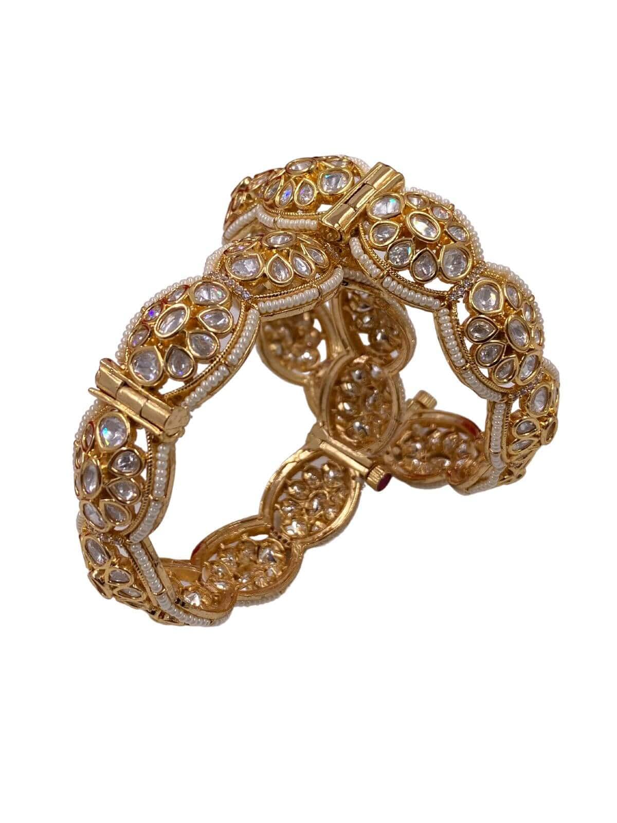 Traditional Pearl And Uncut Polki Bangles By Gehna Shop