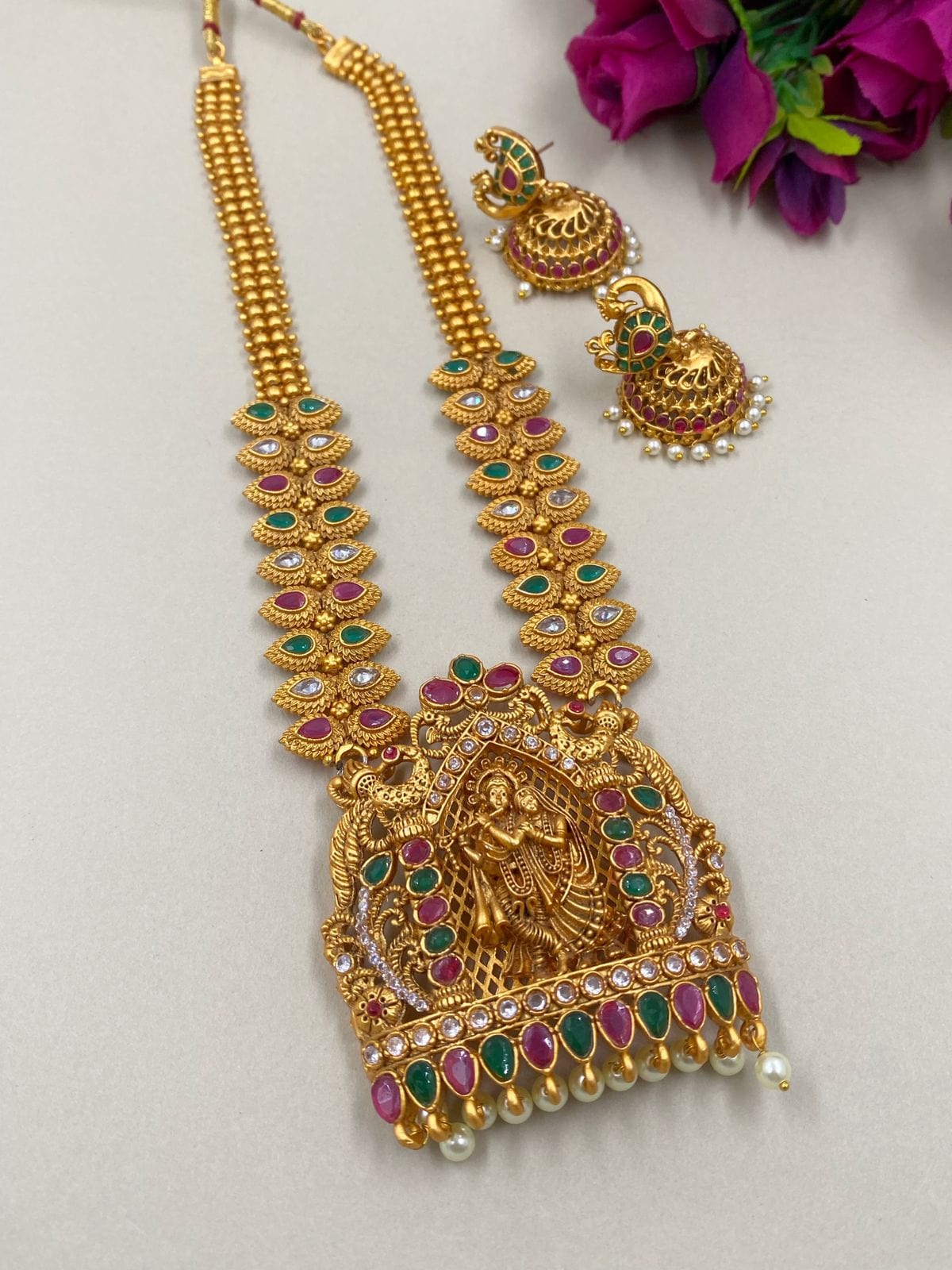 Traditional Radha Krishna Temple Jewelry Necklace For Weddings Temple Necklace Sets