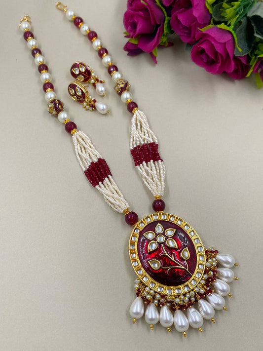 Traditional Red Meenakari Kundan Set For Ladies By Gehna Shop Meenakari Necklace Sets