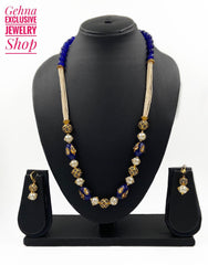 Traditional Semi Precious Blue Jade Golden Thanjavur Painted Beaded Necklace Beads Jewellery