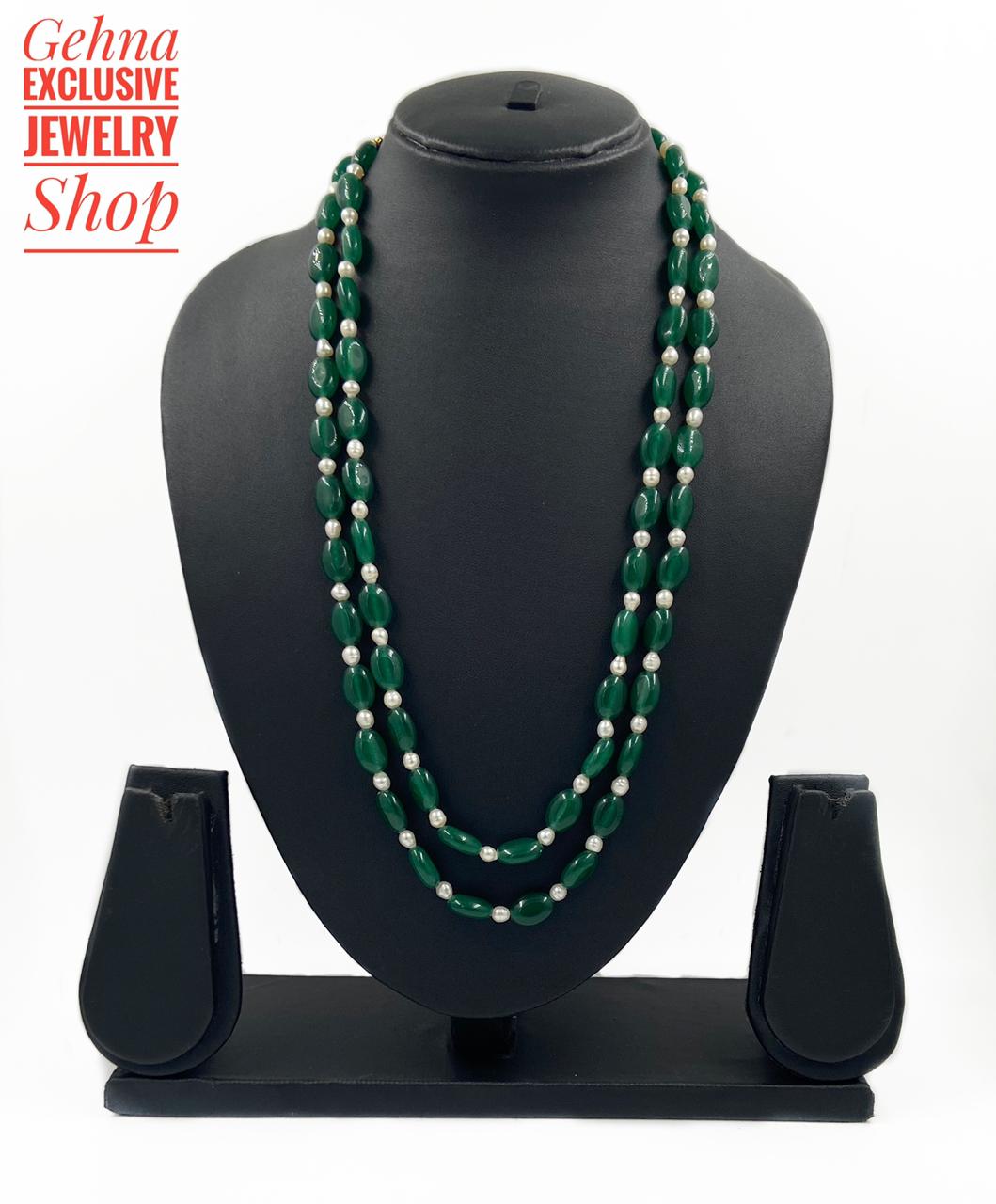 Traditional Semi Precious Double Layered Green Jade Beads Necklace Beads Jewellery