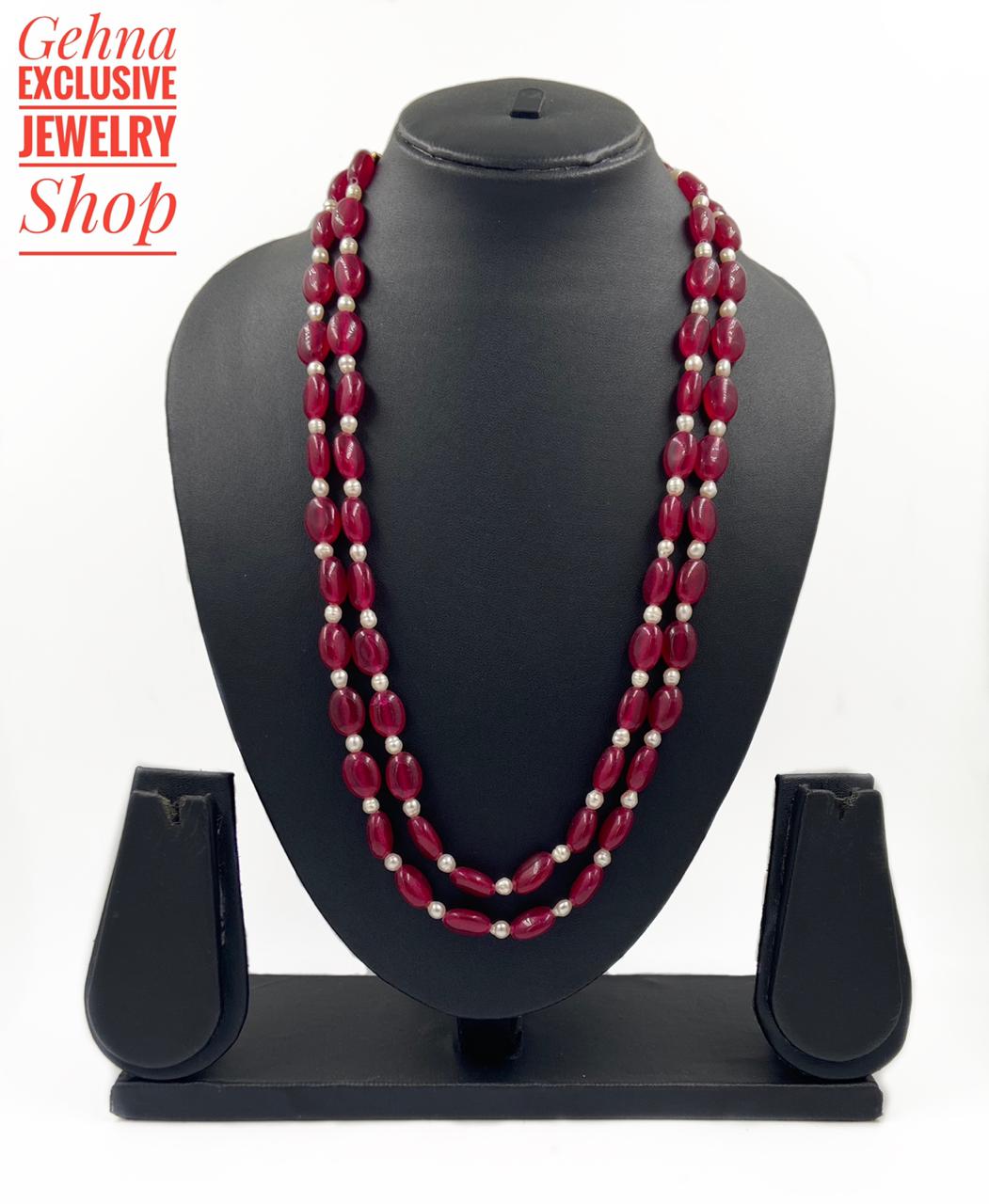 Traditional Semi precious Double Layered Ruby Red Beads Necklace Beads Jewellery
