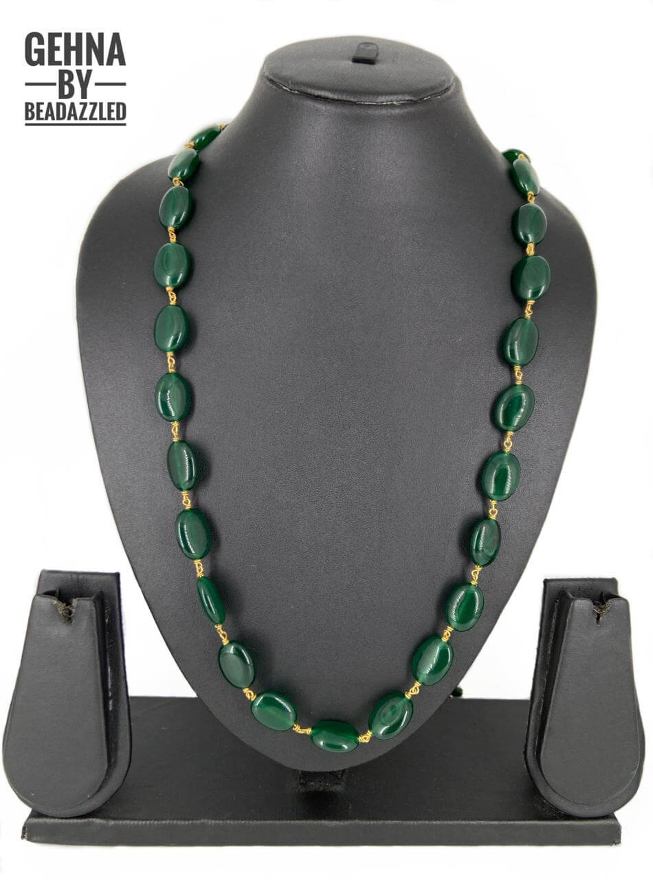 Traditional Semi Precious Green Jade Beaded Mala Necklace For Females Beads Jewellery