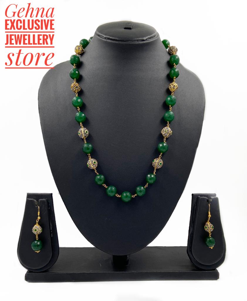 Traditional Semi Precious Green Jade Single Strand Beads Necklace Beads Jewellery