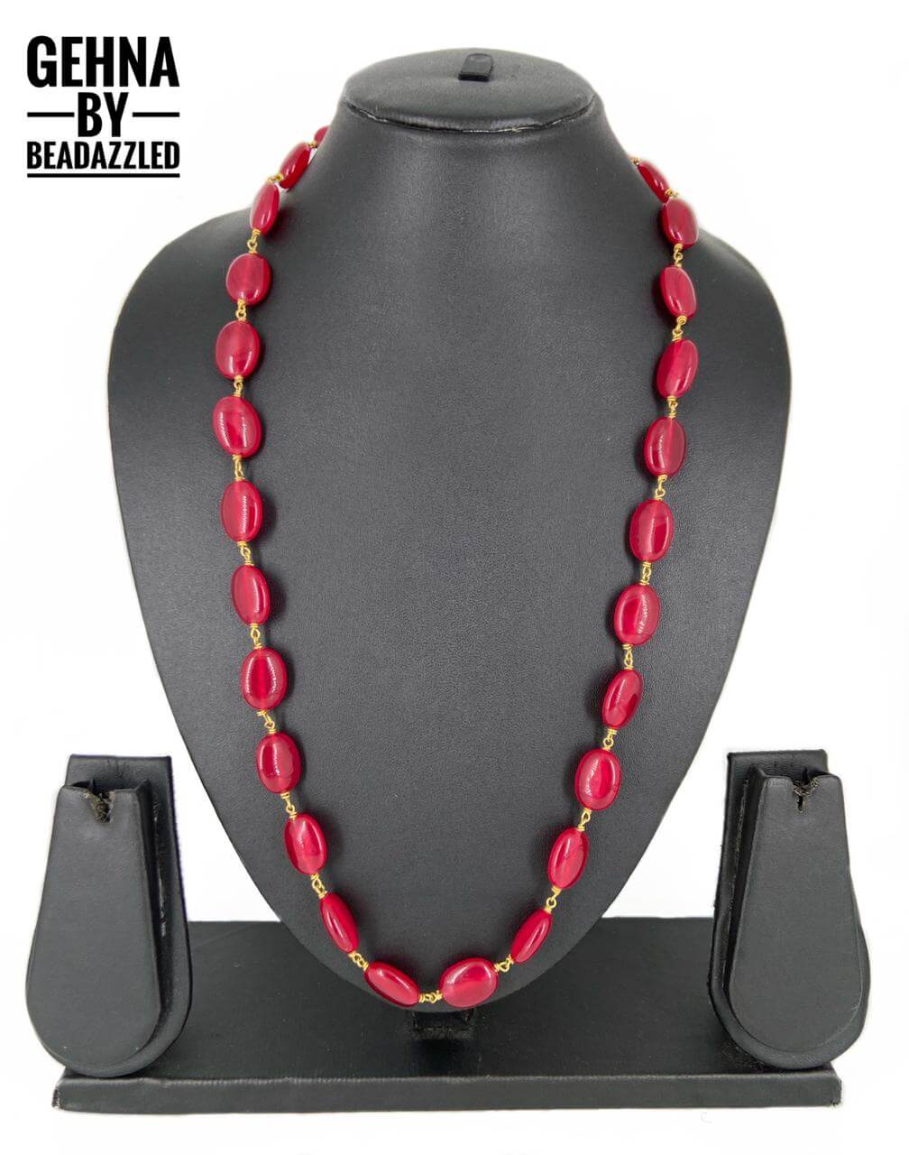 Traditional Semi Precious Single Strand Red Jade Beaded Mala Necklace For Females Beads Jewellery