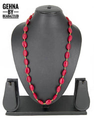 Traditional Semi Precious Single Strand Red Jade Beaded Mala Necklace For Females Beads Jewellery