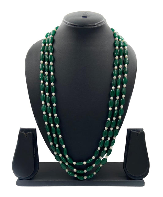 Traditional Semi Precious Triple Layered Green Jade Beads Necklace Beads Jewellery