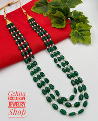 Traditional Semi Precious Triple Layered Green Jade Beads Necklace Beads Jewellery