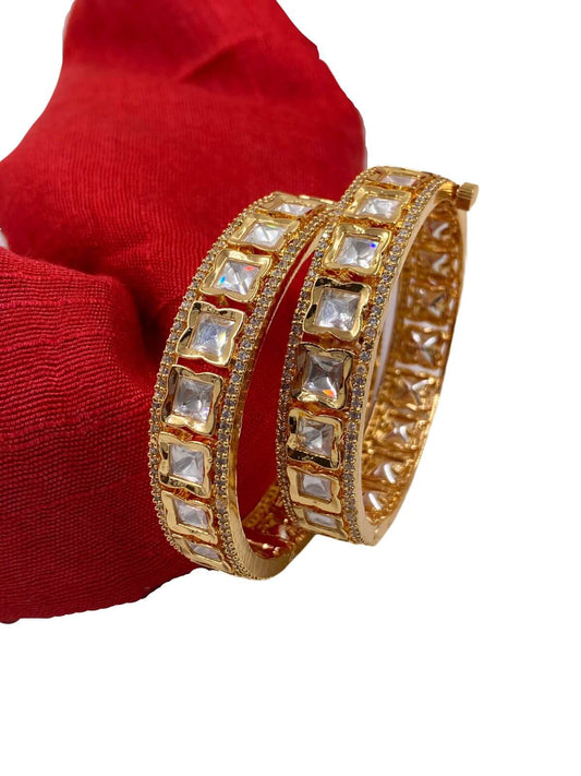 Traditional Square Shape Polki Bangles For Weddings By Gehna Shop Kundan Bangles