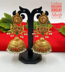Traditional Wedding Wear Geru Polish Golden Jhumki Earrings Jhumka earrings