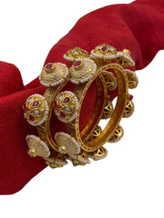 Traditional White Meenakari Kundan Ruby Pacheli Bangles By Gehna Shop Antique Golden Bangles