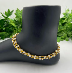Trendy Gold Plated Beaded Pearls Payal Anklet For Ladies By Gehna Shop payal