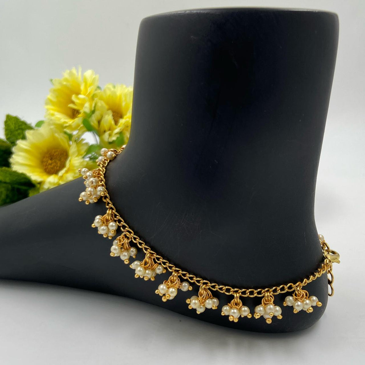 Trendy Gold Plated Delicate Pearls Payal Anklet For Ladies By Gehna Shop payal