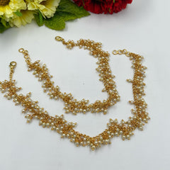 Trendy Gold Plated Delicate Pearls Payal Anklet For Ladies By Gehna Shop payal