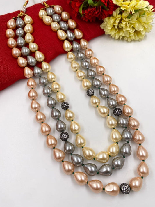 Triple Layered Contemporary Real Shell Pearl Fancy Beads Necklace By Gehna Shop Beads Jewellery