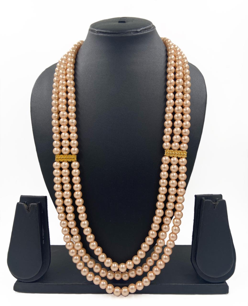 Triple Layered Pearls Grooms Mala Necklace For Man Beads Jewellery