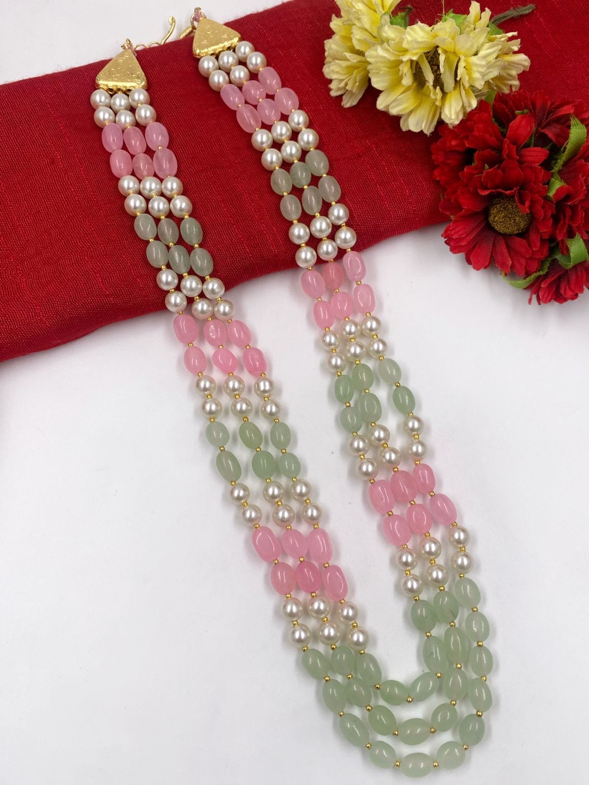 Triple Layered Semi Precious Jade Beads Necklace For Men And Women By Gehna Shop Beads Jewellery