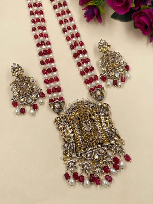 Trishla Long Antique Victorian Lord Balaji Temple Jewellery Necklace Set For Weddings Temple Necklace Sets