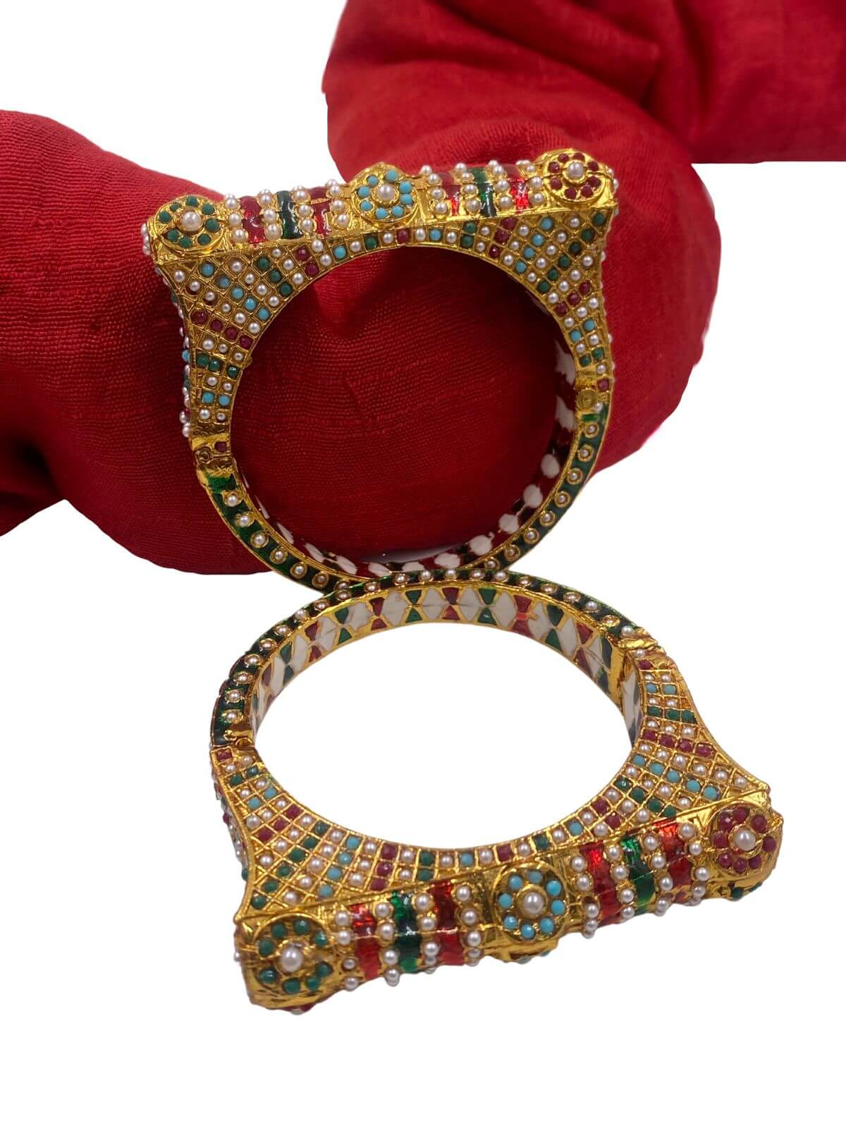 Unique Design Multi Color Meenakari Pearls Jadau Bangles By Gehna Shop Bangles