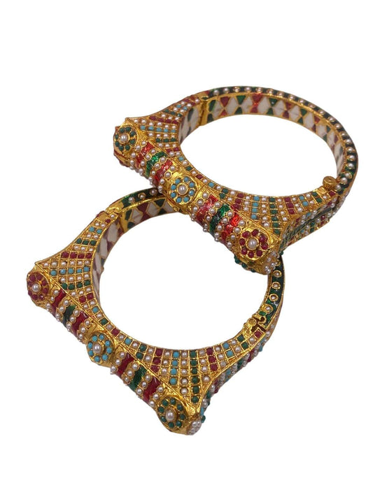 Unique Design Multi Color Meenakari Pearls Jadau Bangles By Gehna Shop Bangles