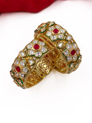 Unique Gold Plated Kundan Ruby Bangle For Ladies By Gehna shop Bangles