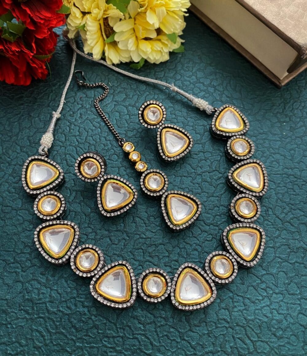 Victorian Style Oxidised Party Kundan Necklace Set For Ladies By Gehna Shop Victorian Necklace Sets