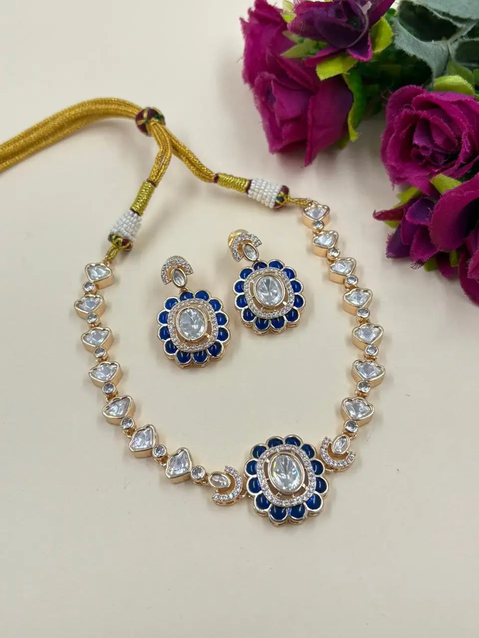 Simple Kundan Wedding Necklace Set  - Wedding and Festive Jewellery Sets