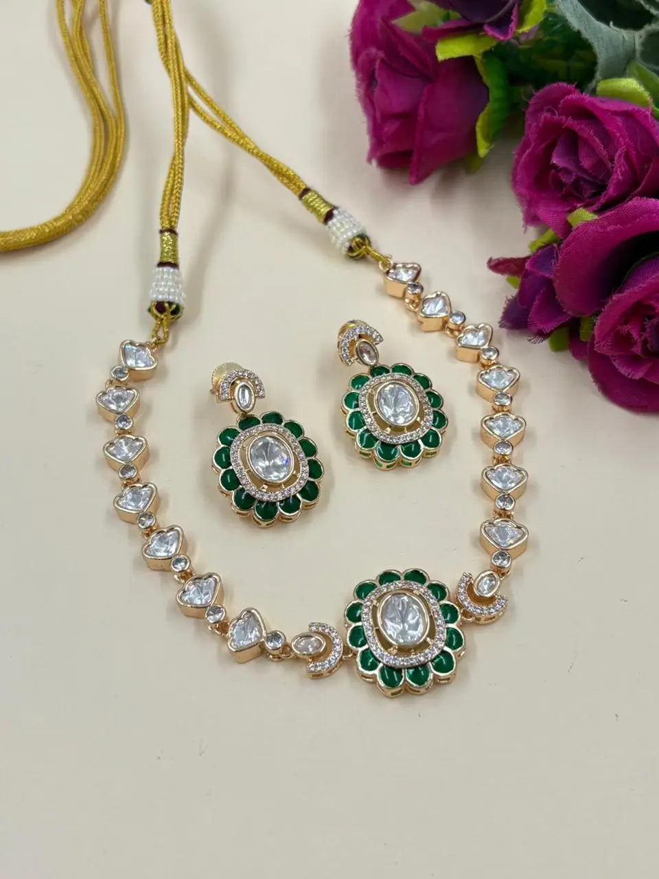 Simple Kundan Wedding Necklace Set  - Wedding and Festive Jewellery Sets