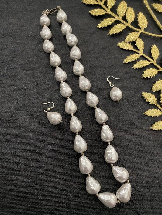 White Color Baroque Pearls Necklace By Gehna Shop Beads Jewellery