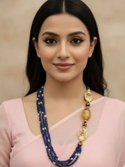 Handmade Blue Jade Beaded Necklace Set with Floral Motifs – Elegant Ethnic Jewellery