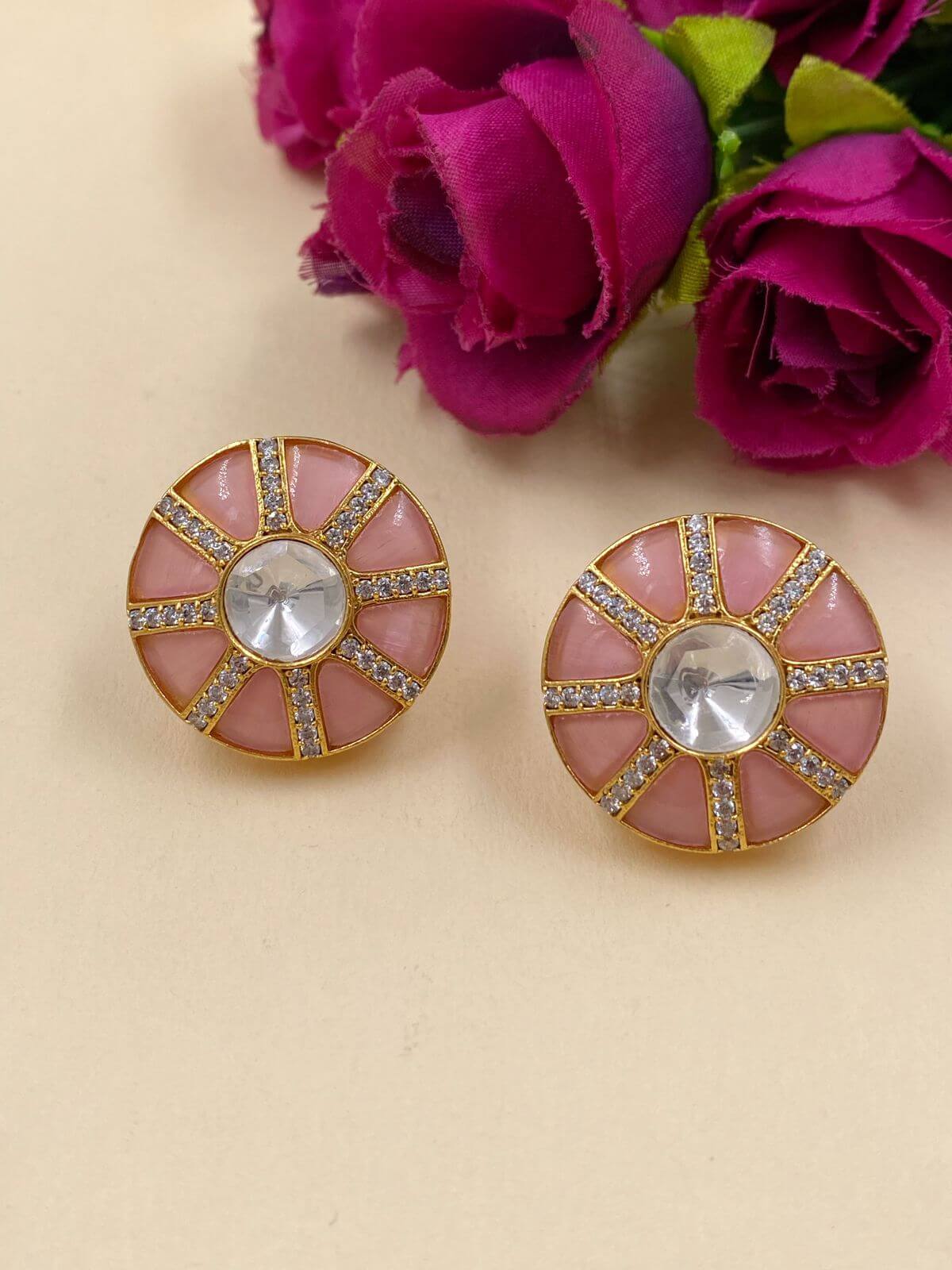 Designer Polki Stud Earrings For Weddings And Parties