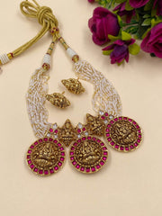 Swati Short Antique Polki Lakshmi Devi Necklace Set | Temple Jewellery Necklace