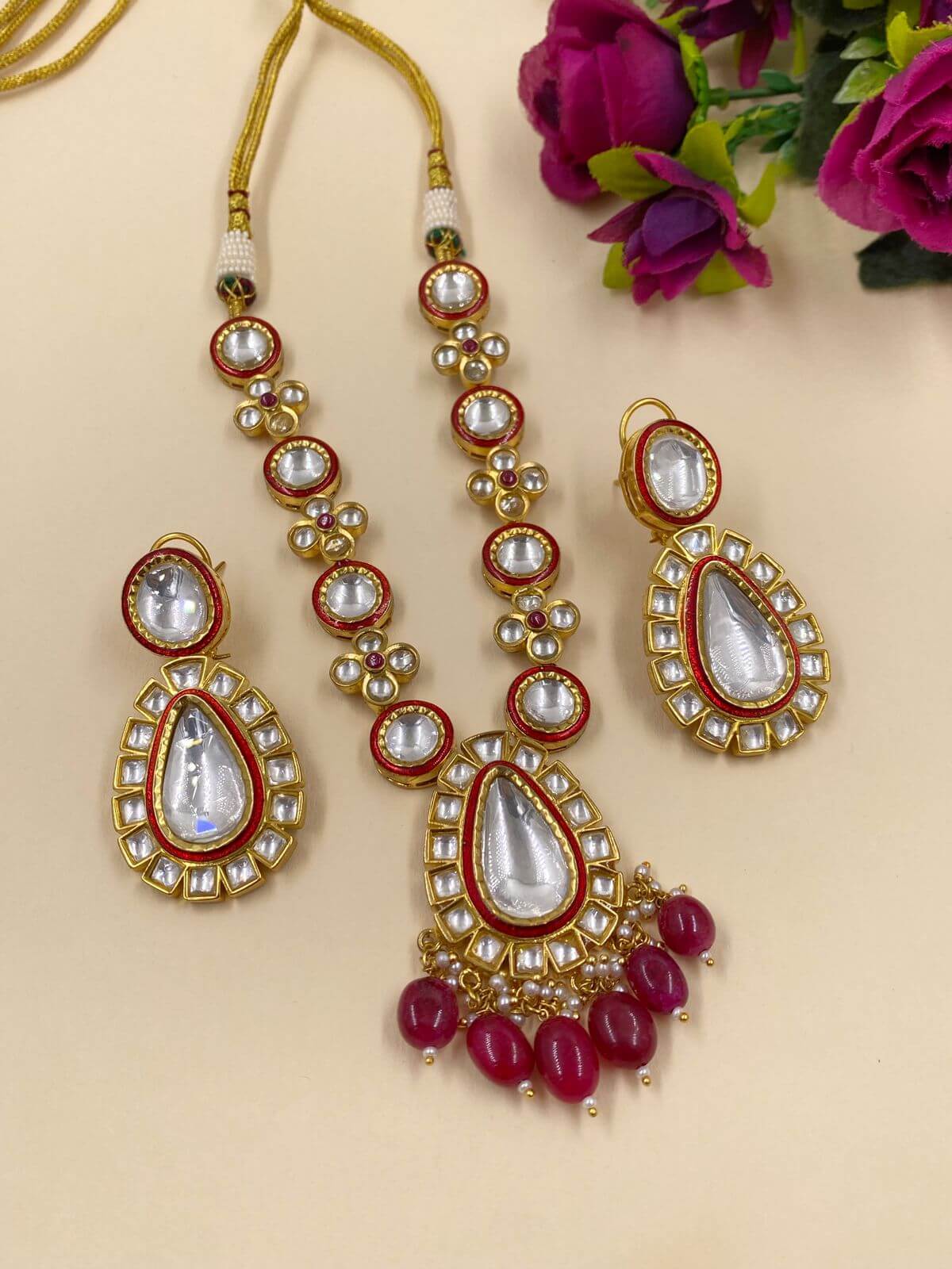Ridhima Gold Plated Short Polki Kundan Jewellery Necklace Set